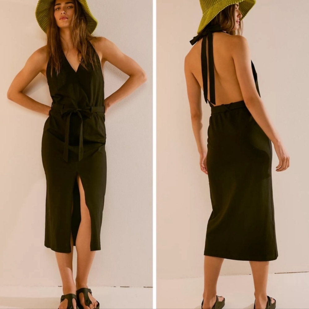 NWOT Free People Randy Halter Midi Wrap Dress in Black